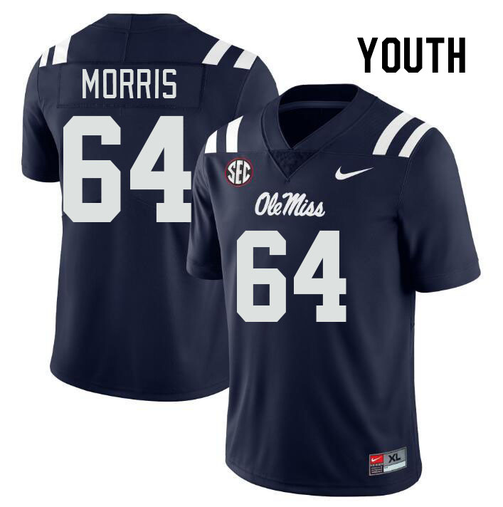 Youth #64 Ethan Morris Ole Miss Rebels College Football Jerseyes Stitched Sale-Navy